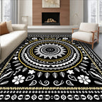 Bold Black White Golden Mandala Rug
