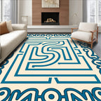 Retro Teal Maze Border Rectangle Rug