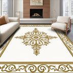 Elegant Gold Scrollwork Medallion Frame Rug