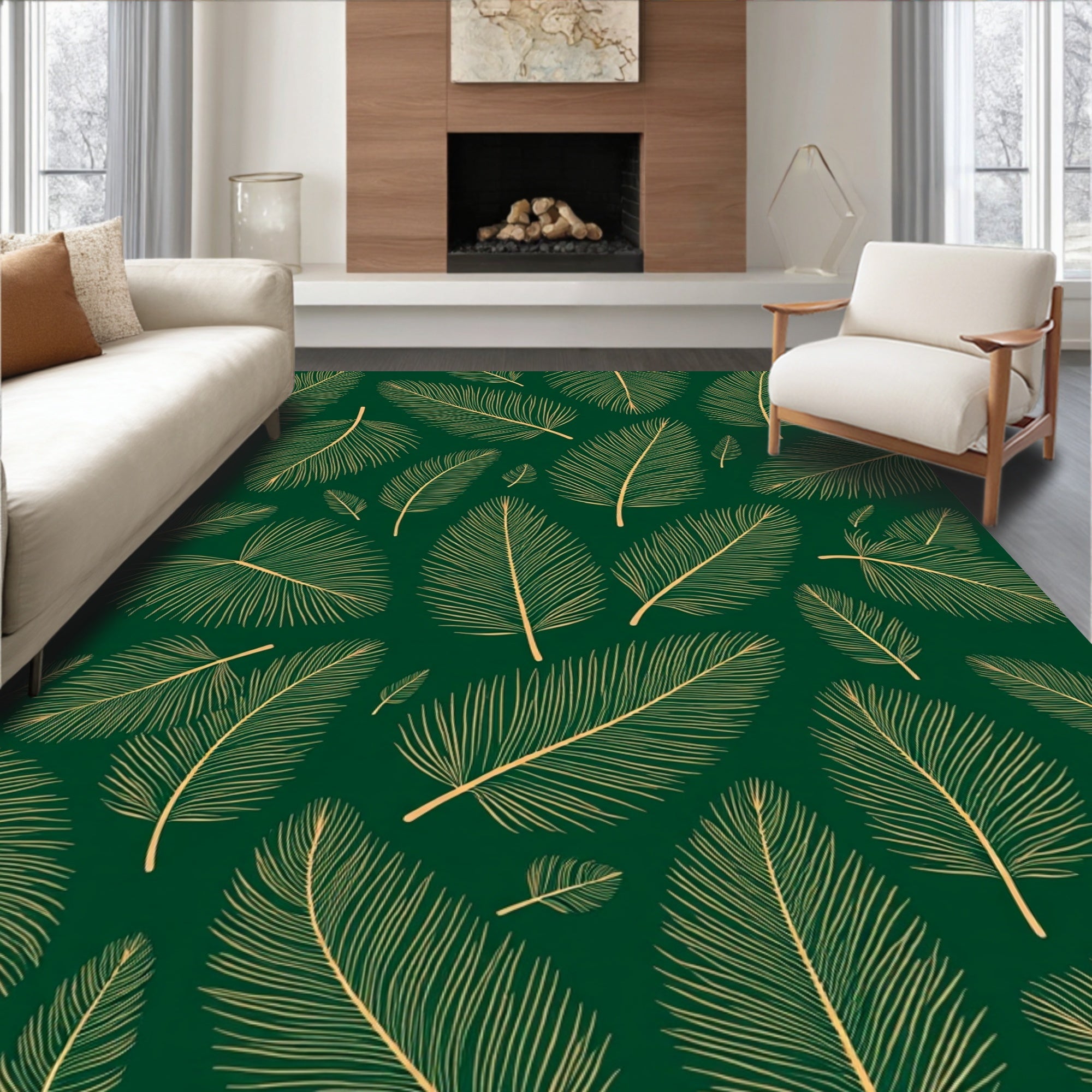 Golden Feather Fern Foliage Rug