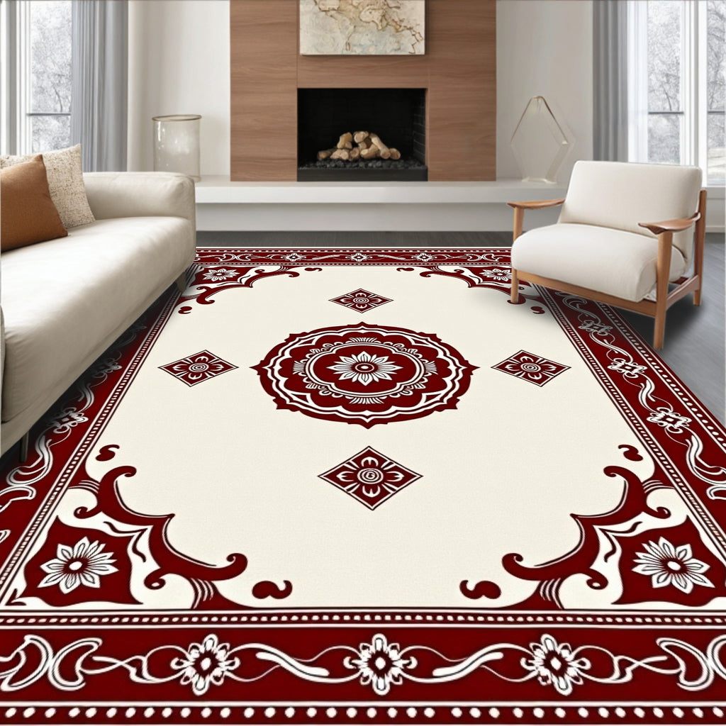 Crimson Rose Mandala Border Rug