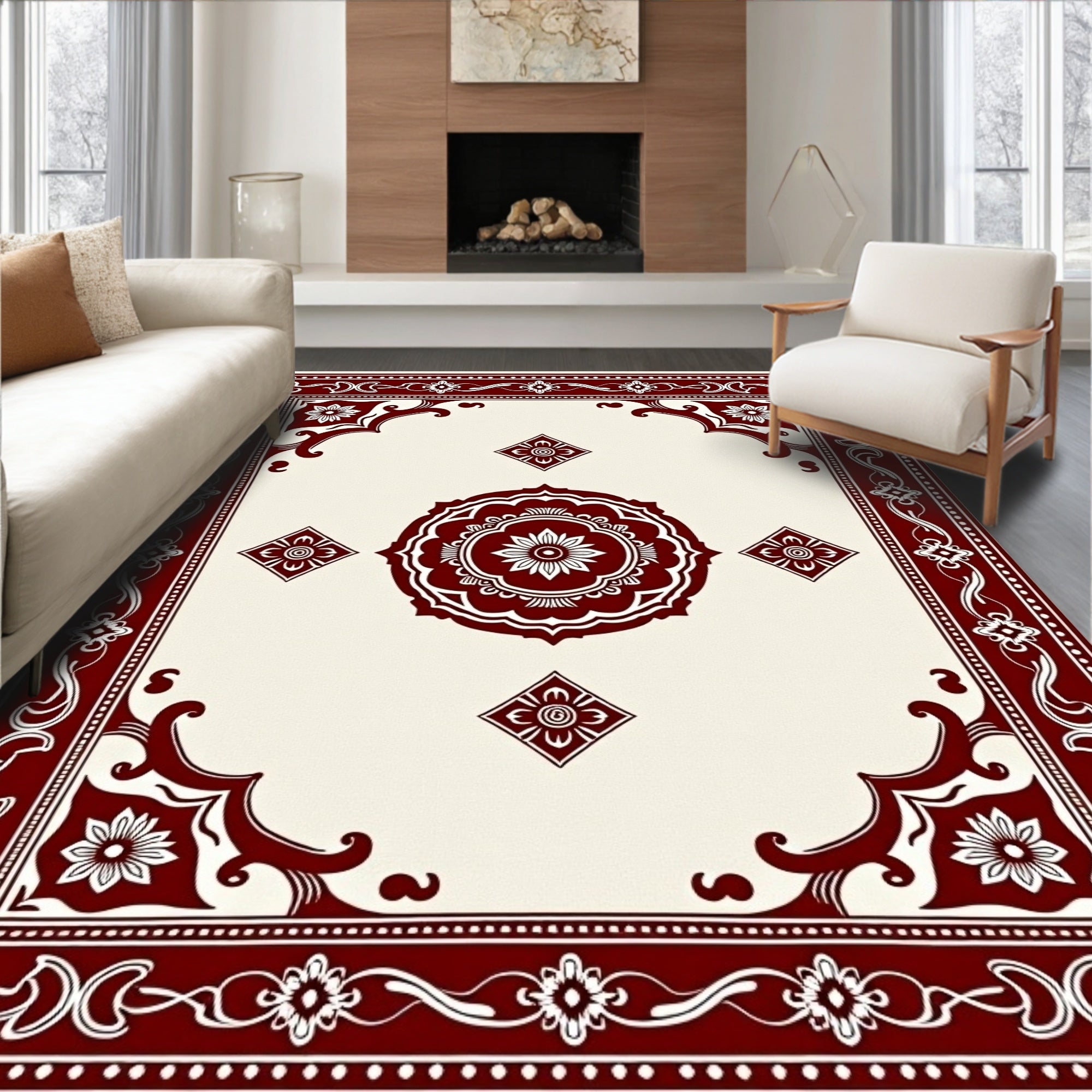 Crimson Rose Mandala Border Rug