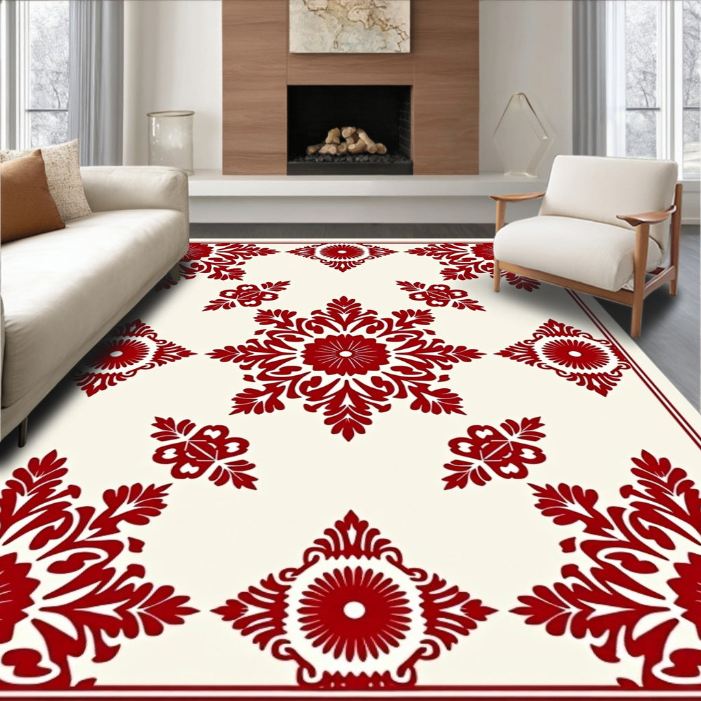 Crimson Floral Medallion Arrangement Rug
