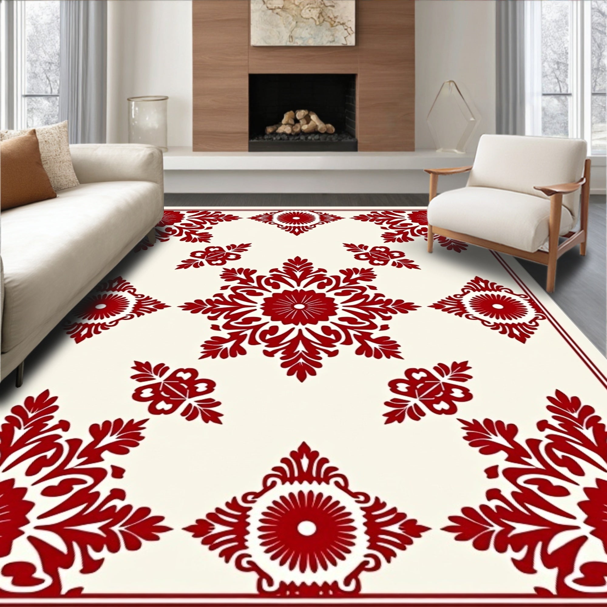 Crimson Floral Medallion Arrangement Rug