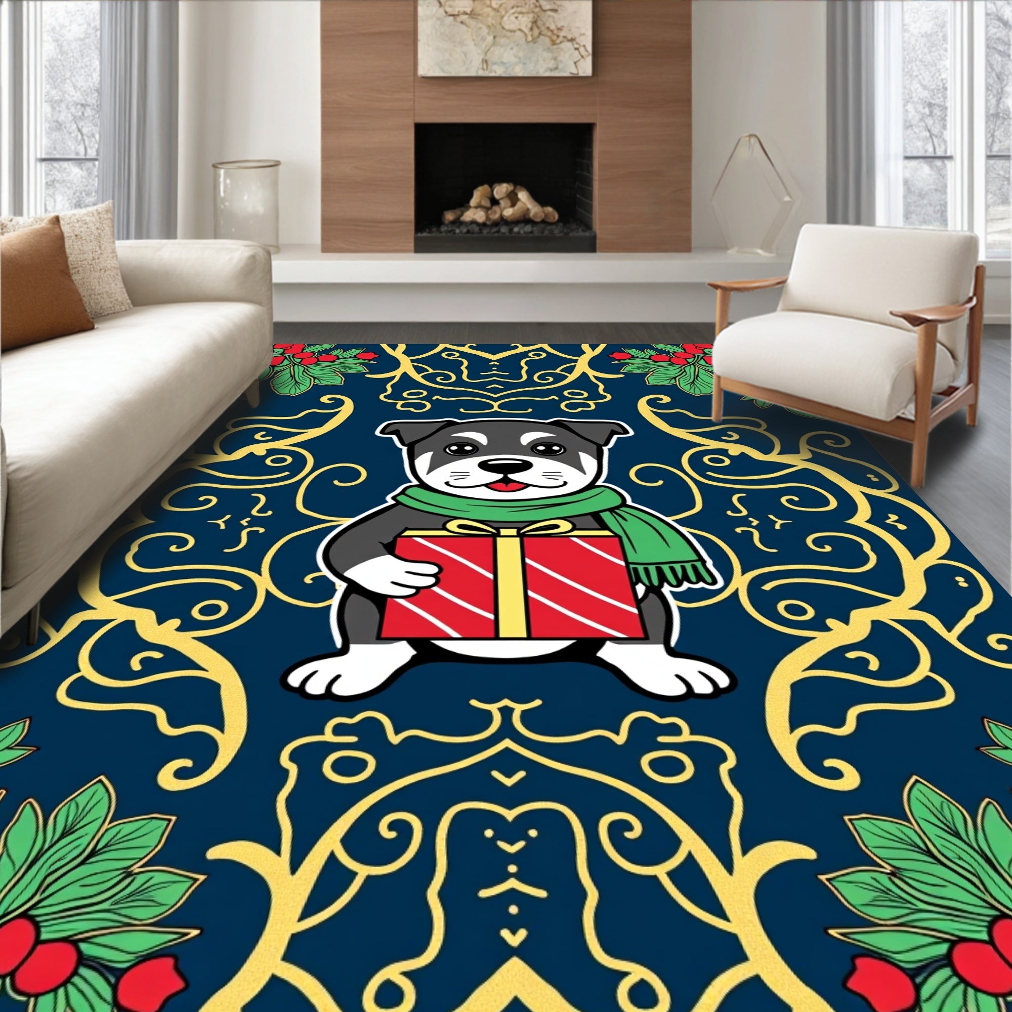Cute Dog Red Gift Festive Background Rug
