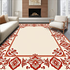 Crimson Red Floral Medallion Border Rug
