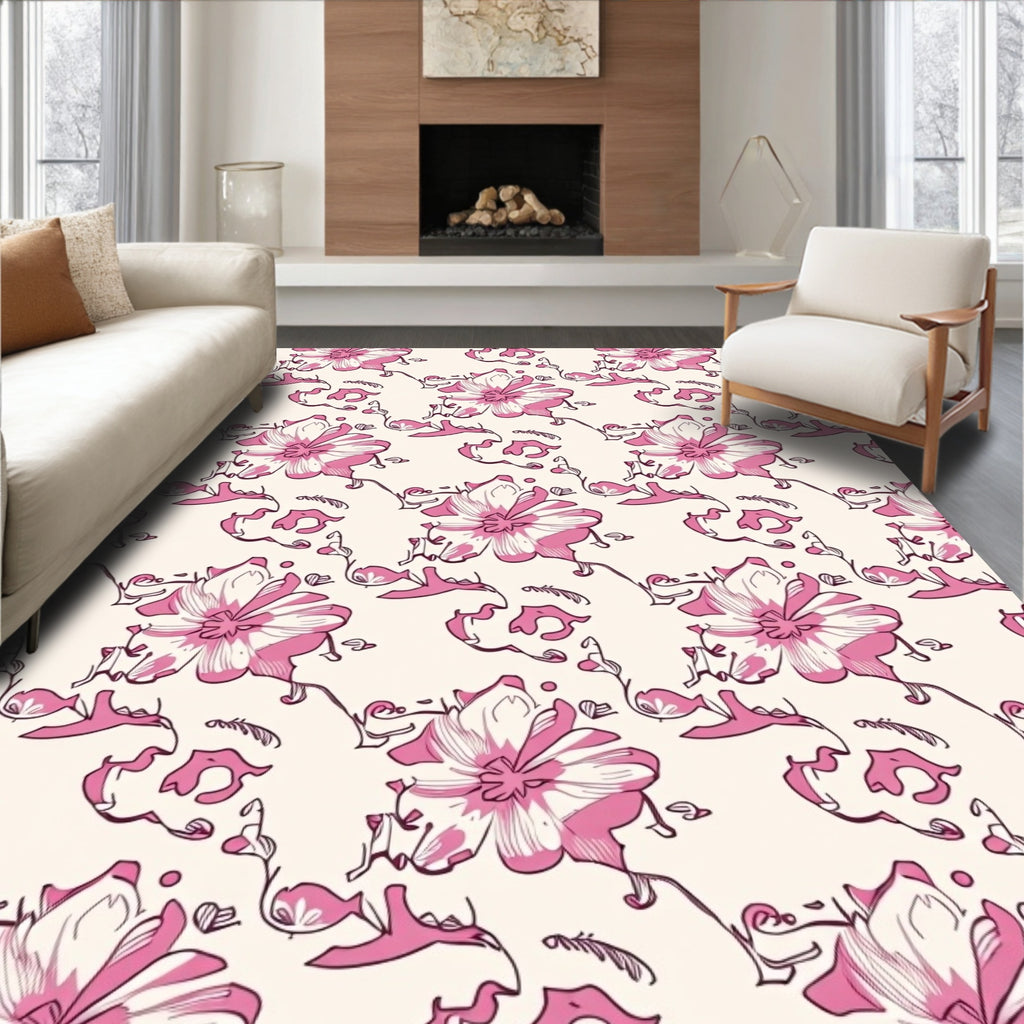 Pink Orchid Sketchy Floral Vine Rug