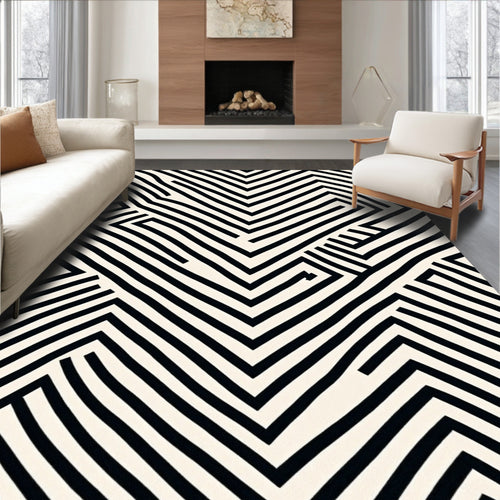 Black and White Abstract Maze Rug