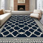 Navy White Trellis Border Rug