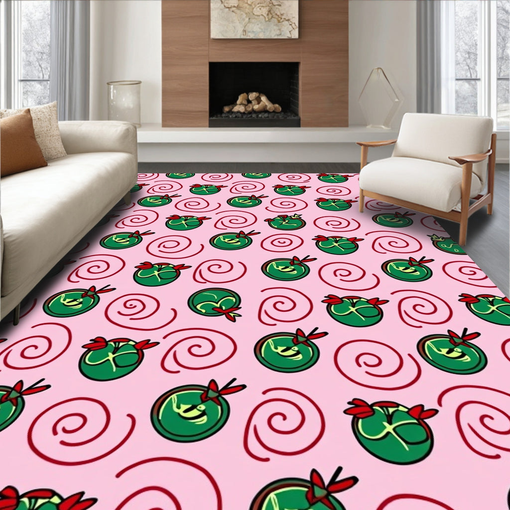 Whimsical Green Ball Swirl Pink Rug