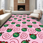 Whimsical Green Ball Swirl Pink Rug