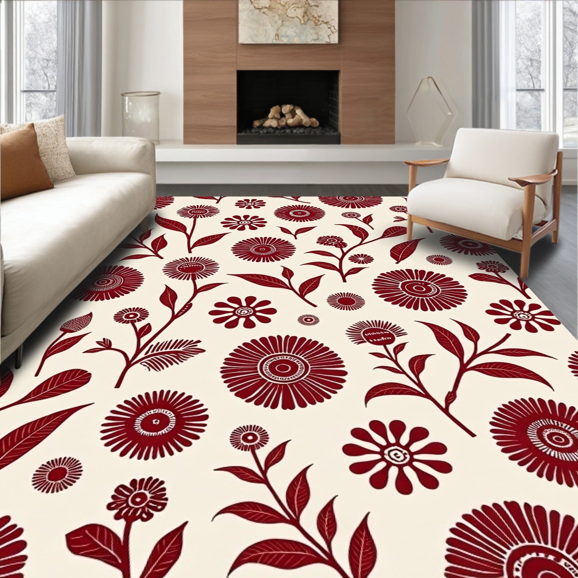 Crimson Bloom Garden Whimsical Rug