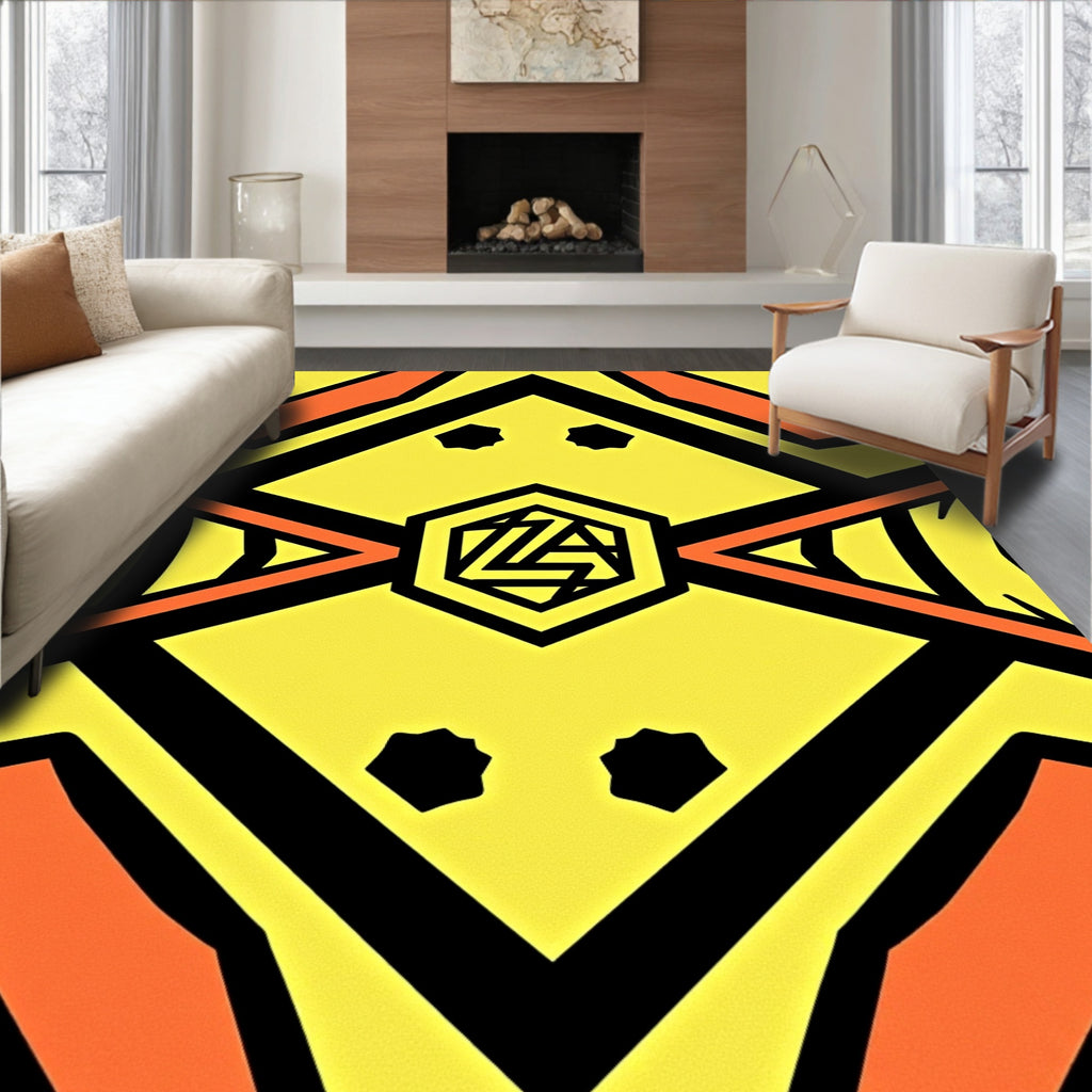 Bold Yellow Orange Black Geometric Hexagon Rug