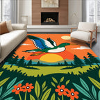 Mallard Duck Flying Over Sunset Landscape Rug