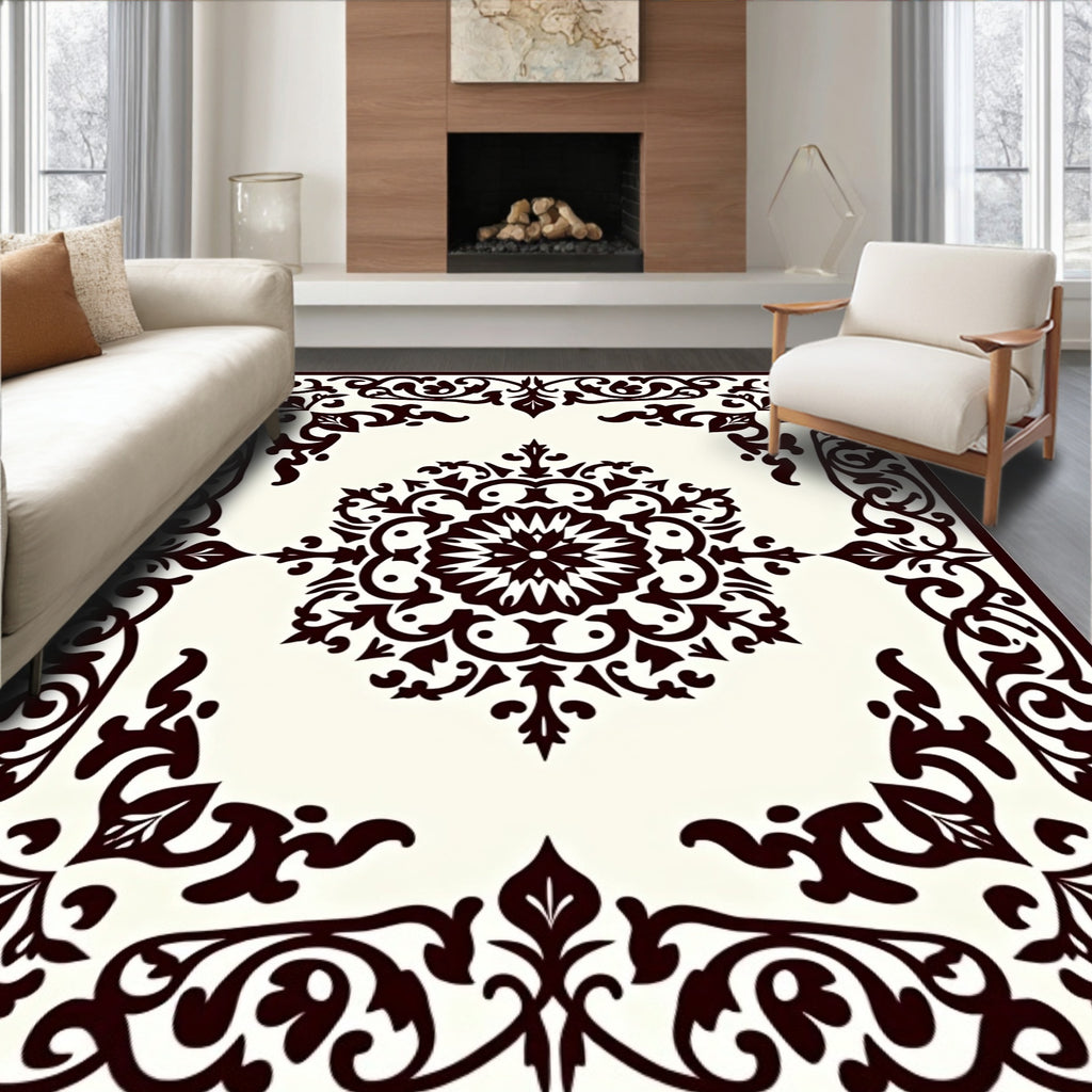 Dark Brown Baroque Floral Medallion Rug