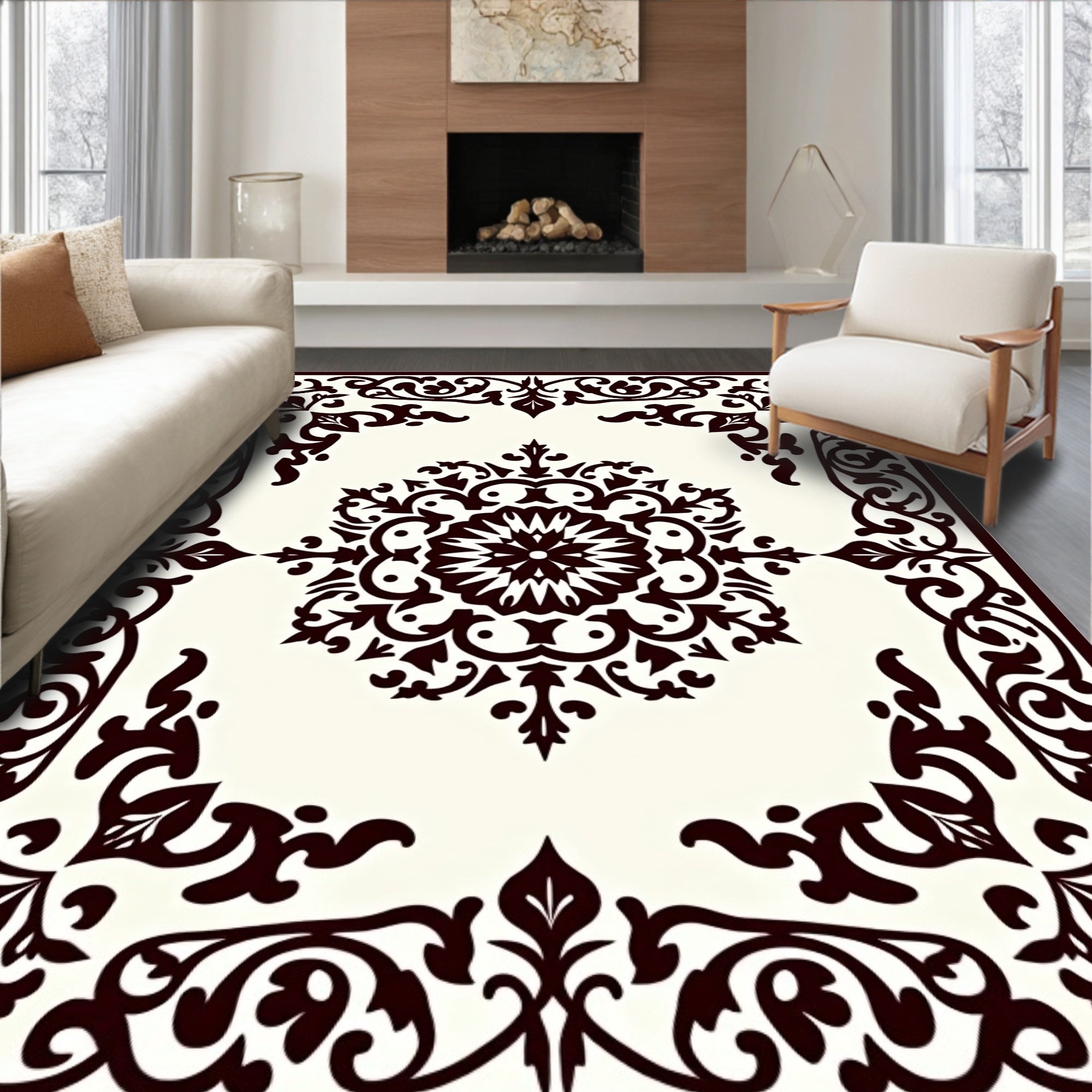 Dark Brown Baroque Floral Medallion Rug