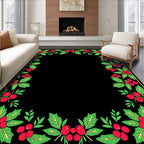Red Berry Green Leaf Border Rug