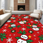 Festive Red Snowmen Snowflake Stars Rug