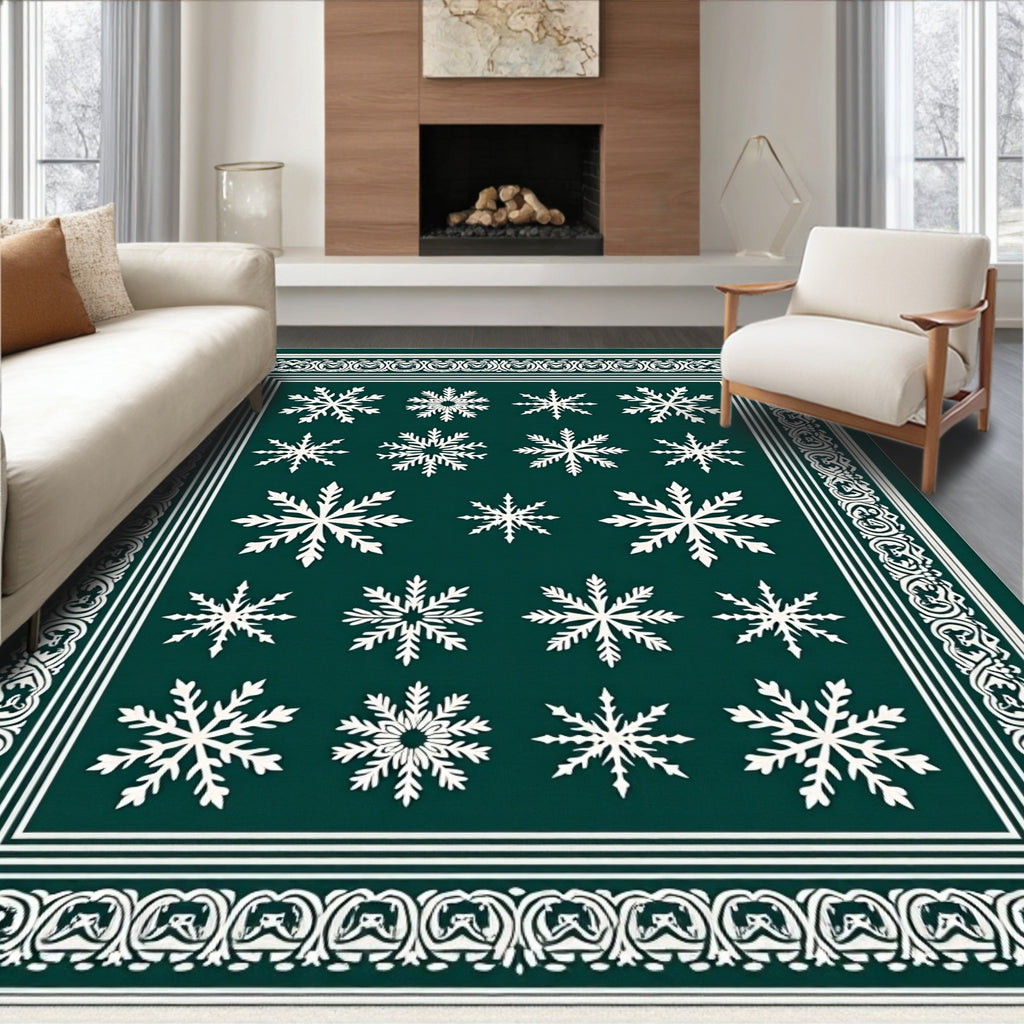 Deep Green Snowflake Border Rug