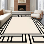 Cream Black Abstract Geometric Frame Rug