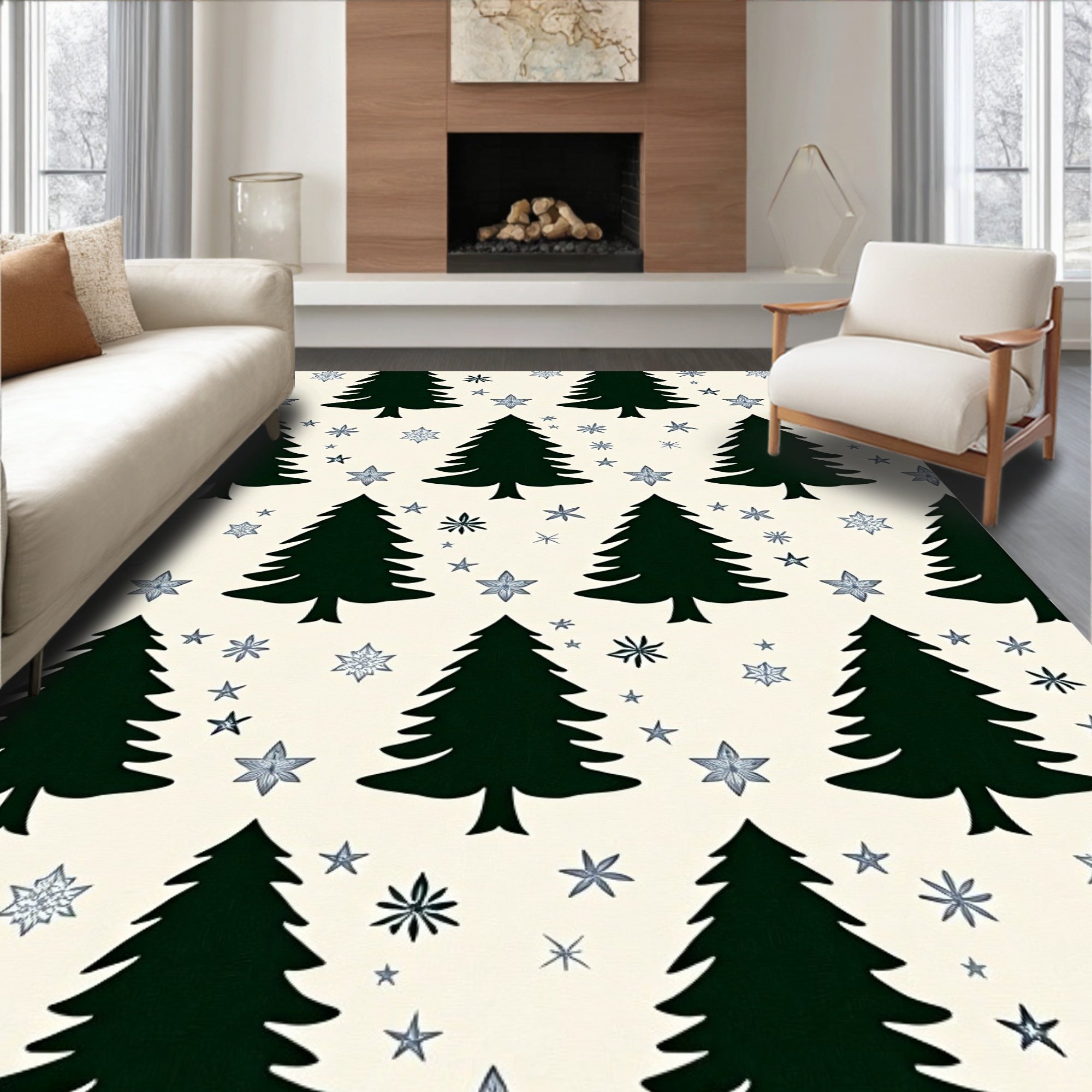 Dark Forest Pine Stars Rug