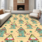 Whimsical Birdhouse Floral Garden Rug
