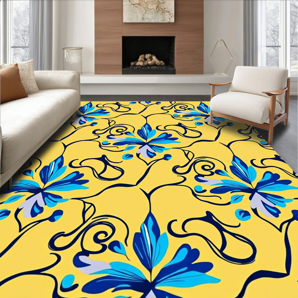 Yellow Blue Floral Vine Accent Rug