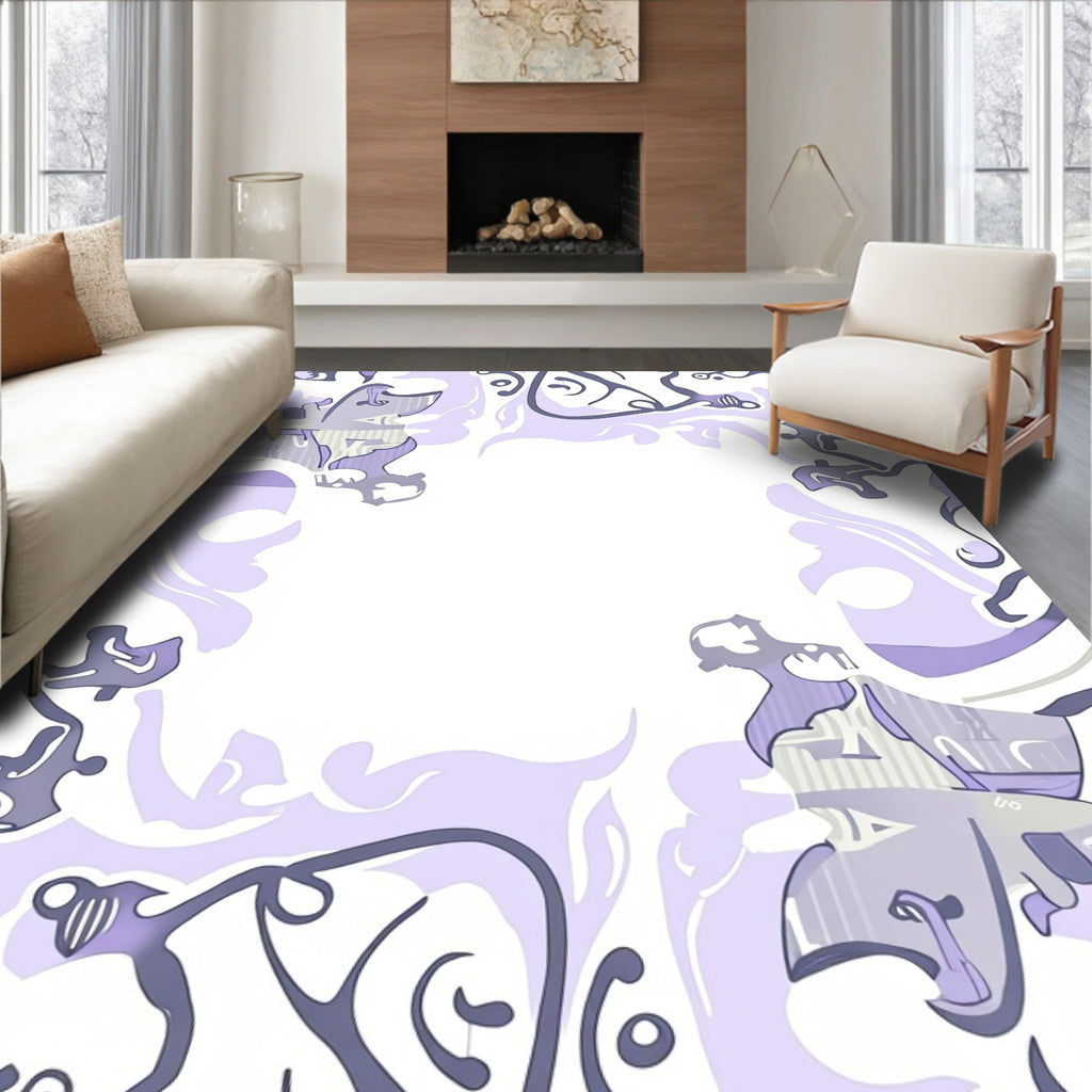 Whimsical Lavender Abstract Swirl Rug