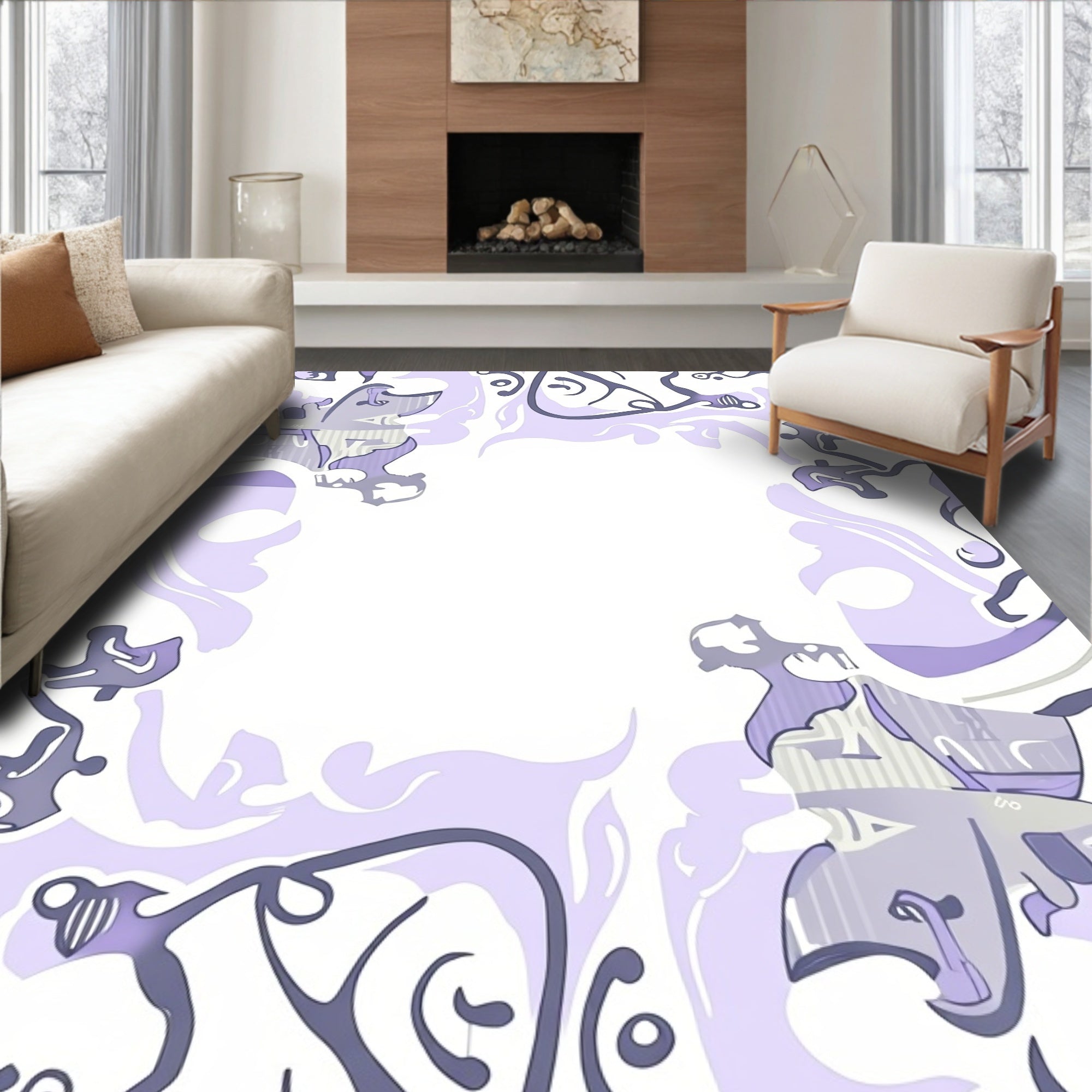 Whimsical Lavender Abstract Swirl Rug