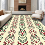 Crimson Green Floral Vertical Stripe Rug