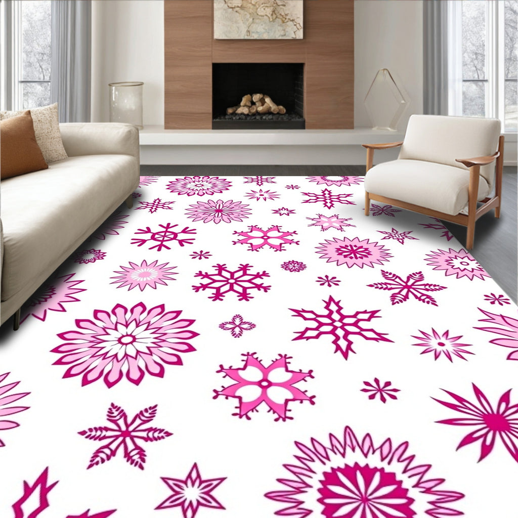 Pink Snowflake Medallion Scatter Rug