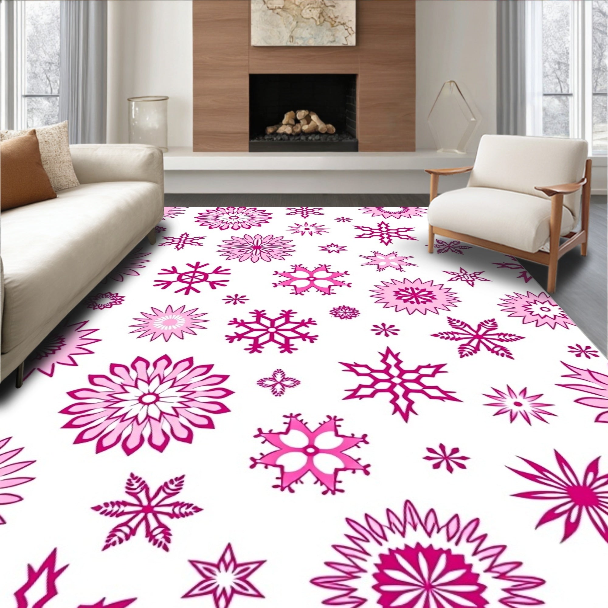 Pink Snowflake Medallion Scatter Rug