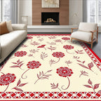 Crimson Floral Botanical Border Rug