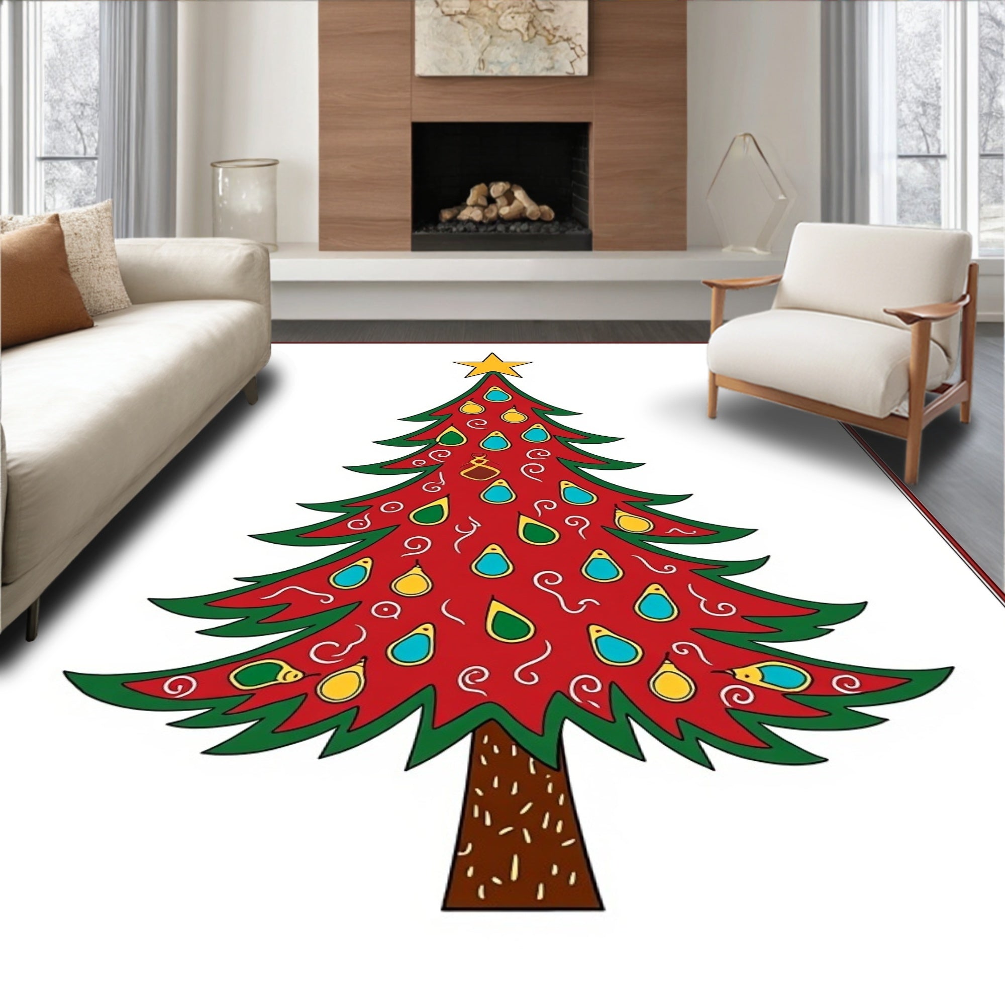 Red Christmas Tree Ornament Garland Rug