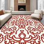Crimson Whimsical Scrollwork Medallion Rug