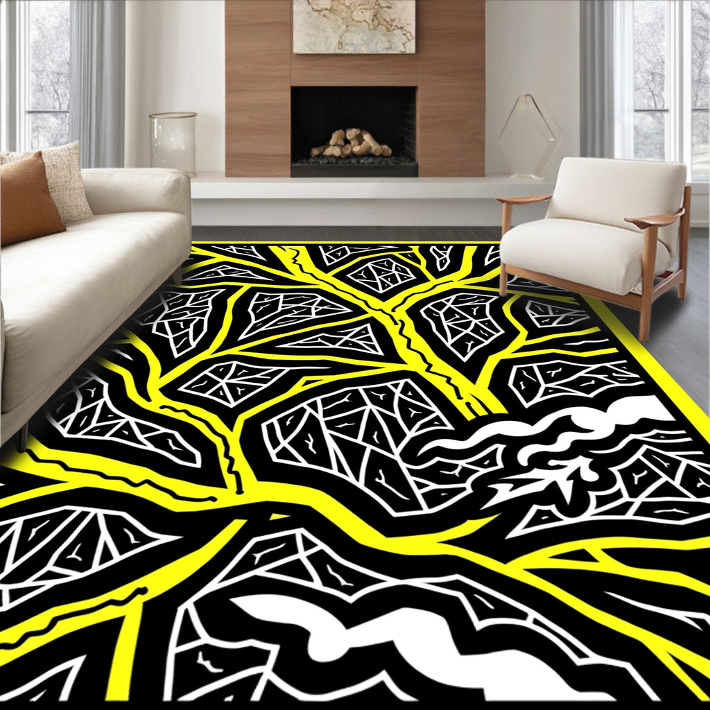 Bold Yellow Abstract Branching Geometric Rug