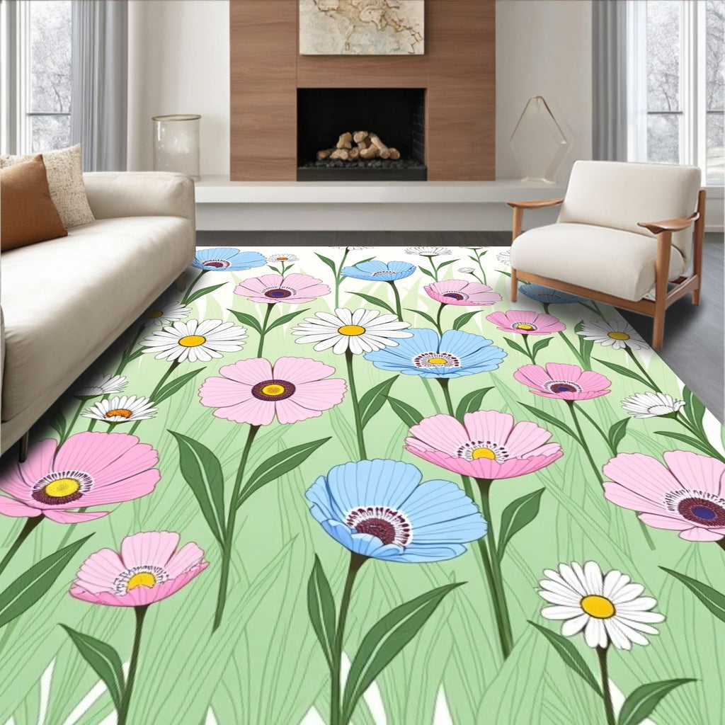 Pastel Garden Field Flower Collection Rug