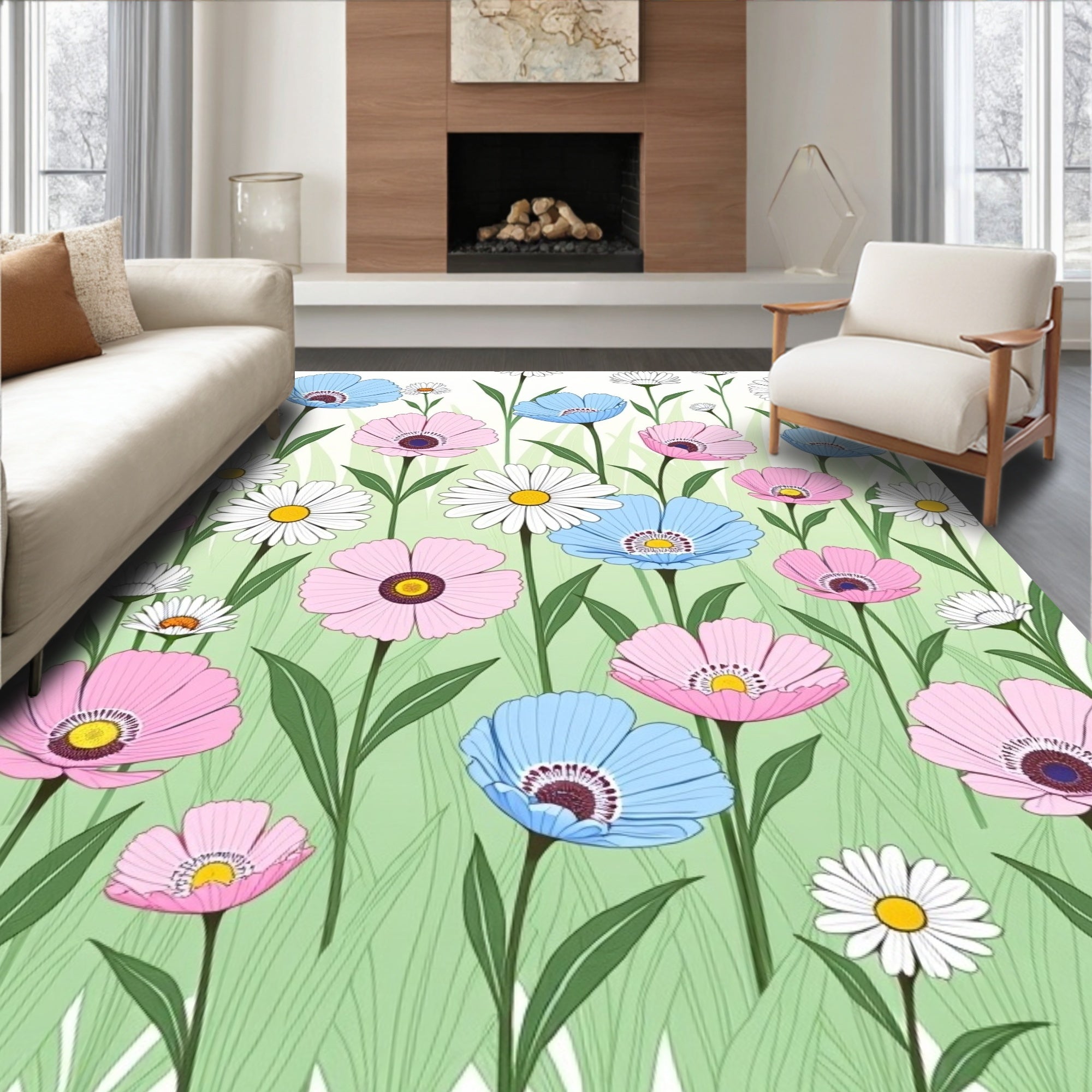 Pastel Garden Field Flower Collection Rug