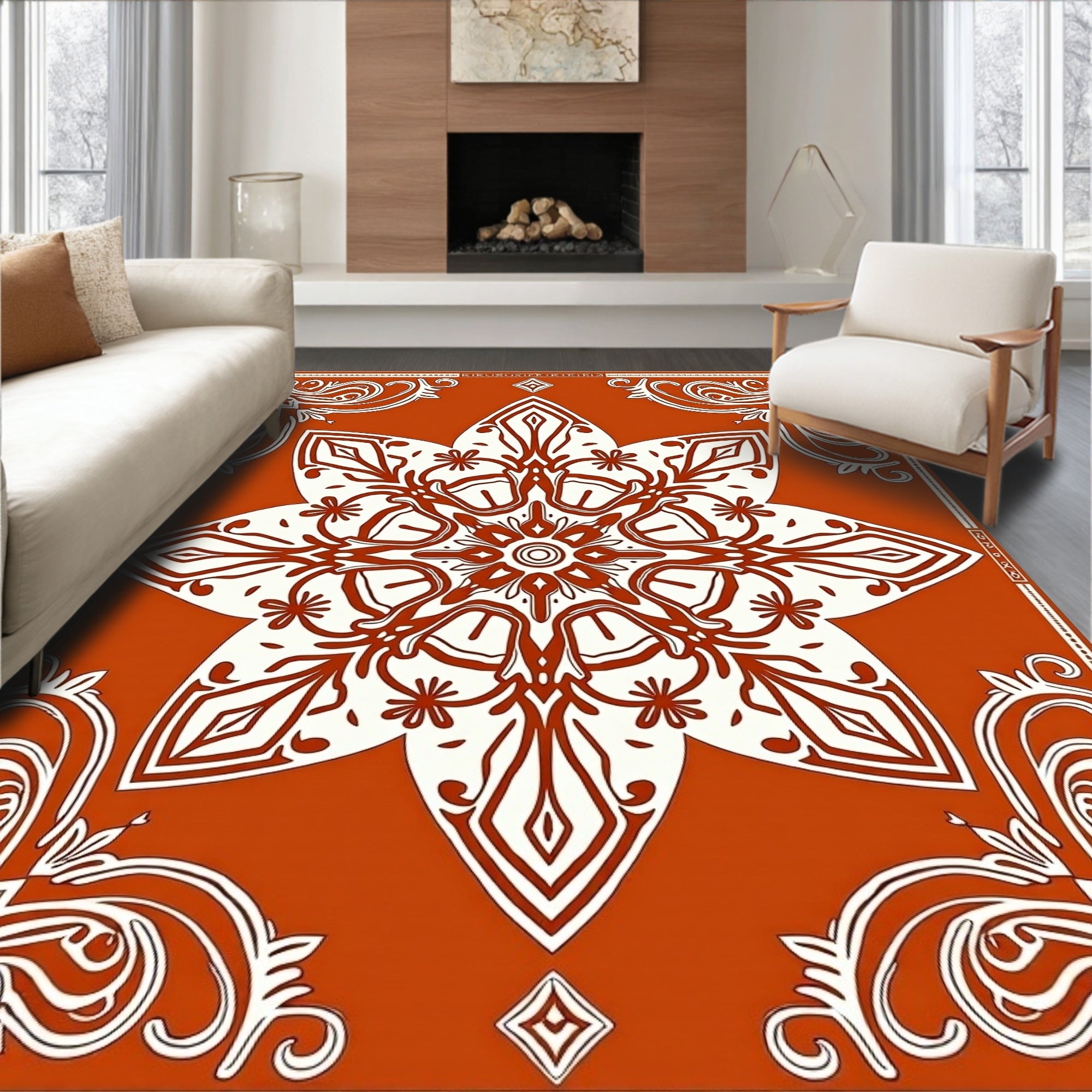 Crimson Medallion Floral Corner Accents Rug