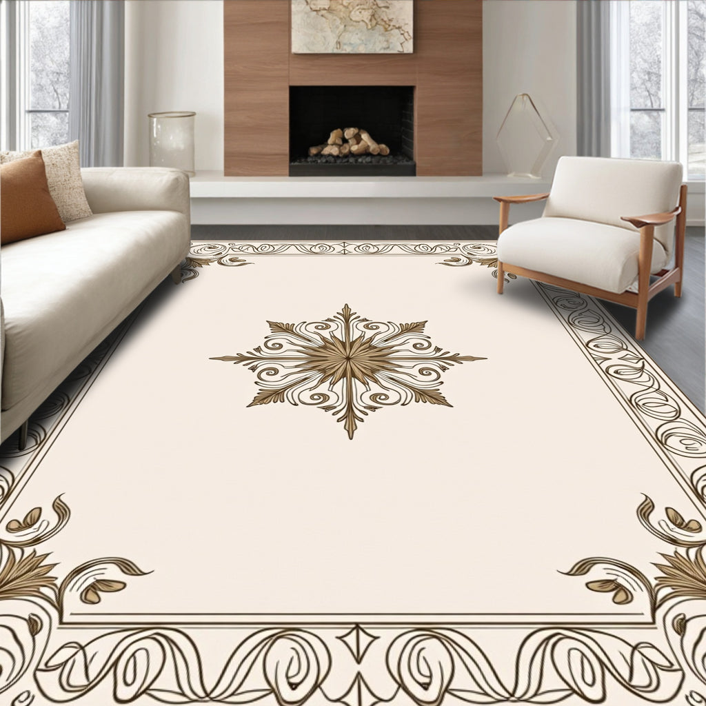 Vintage Brown Floral Medallion Frame Rug