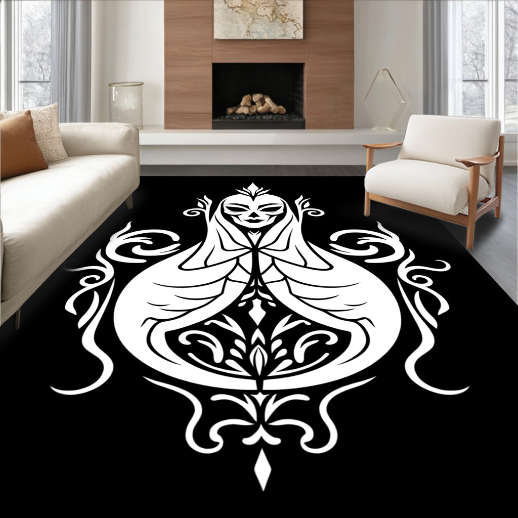 Monochromatic Gothic Skull Mask Adornment Rug