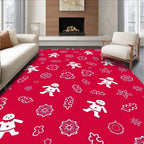 Whimsical Red Gingerbread Flowers Stars Rug