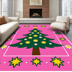 Pink Festive Christmas Tree Stars Rug