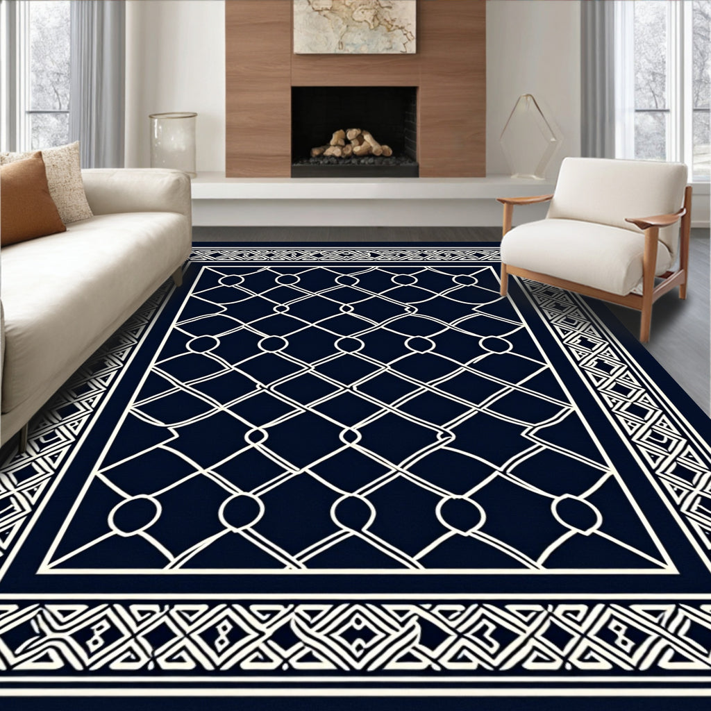 Navy White Interlocking Chain Link Rug