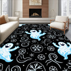 Spooky Blue Ghosts Snowflakes Whimsical Swirls Rug