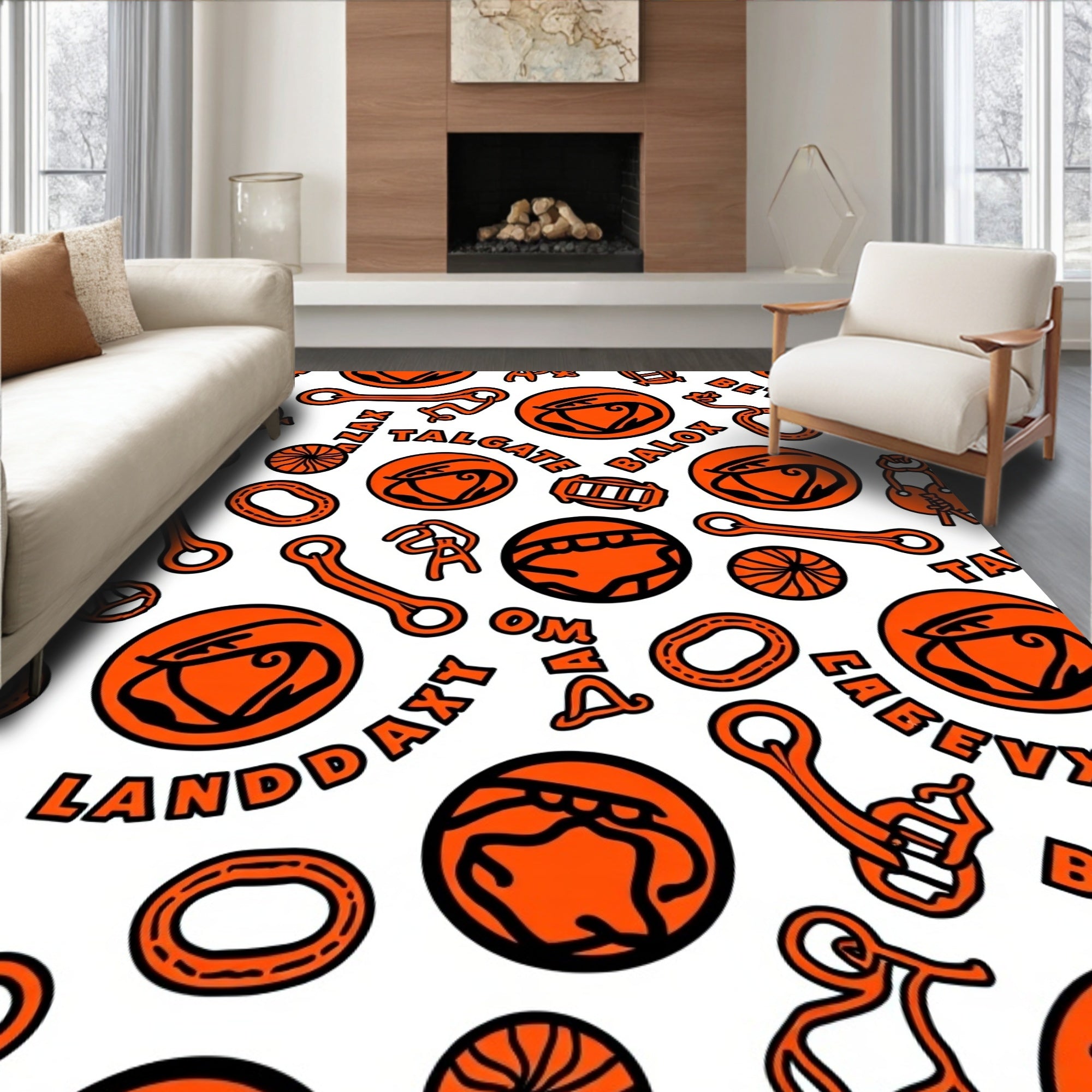 Bold Orange Circular Animal Graphic Rug