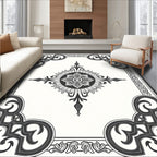 Ornate Black and White Medallion Rug