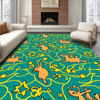 Whimsical Orange Deer Teal Star Swirls Rug