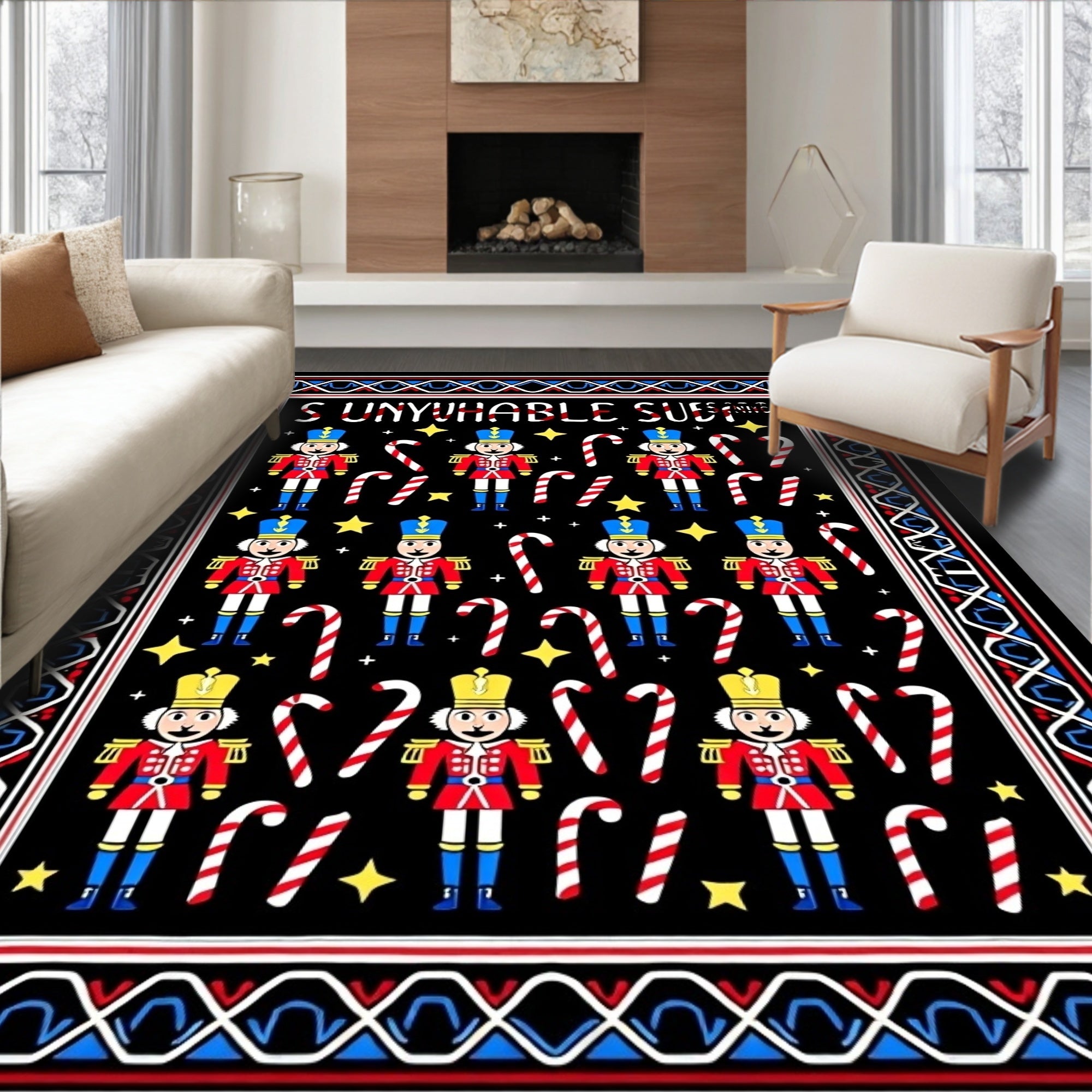 Whimsical Nutcracker Candy Cane Holiday Rug