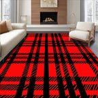 Bold Red Black Plaid Stripes Rug